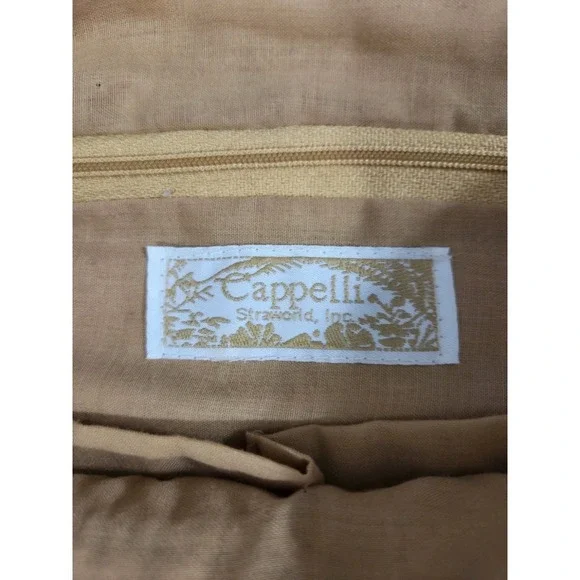 Vintage Cappelli Straworld Woven Shoulder Bag Purse Tan Beaded Strap - Picture 4 of 6